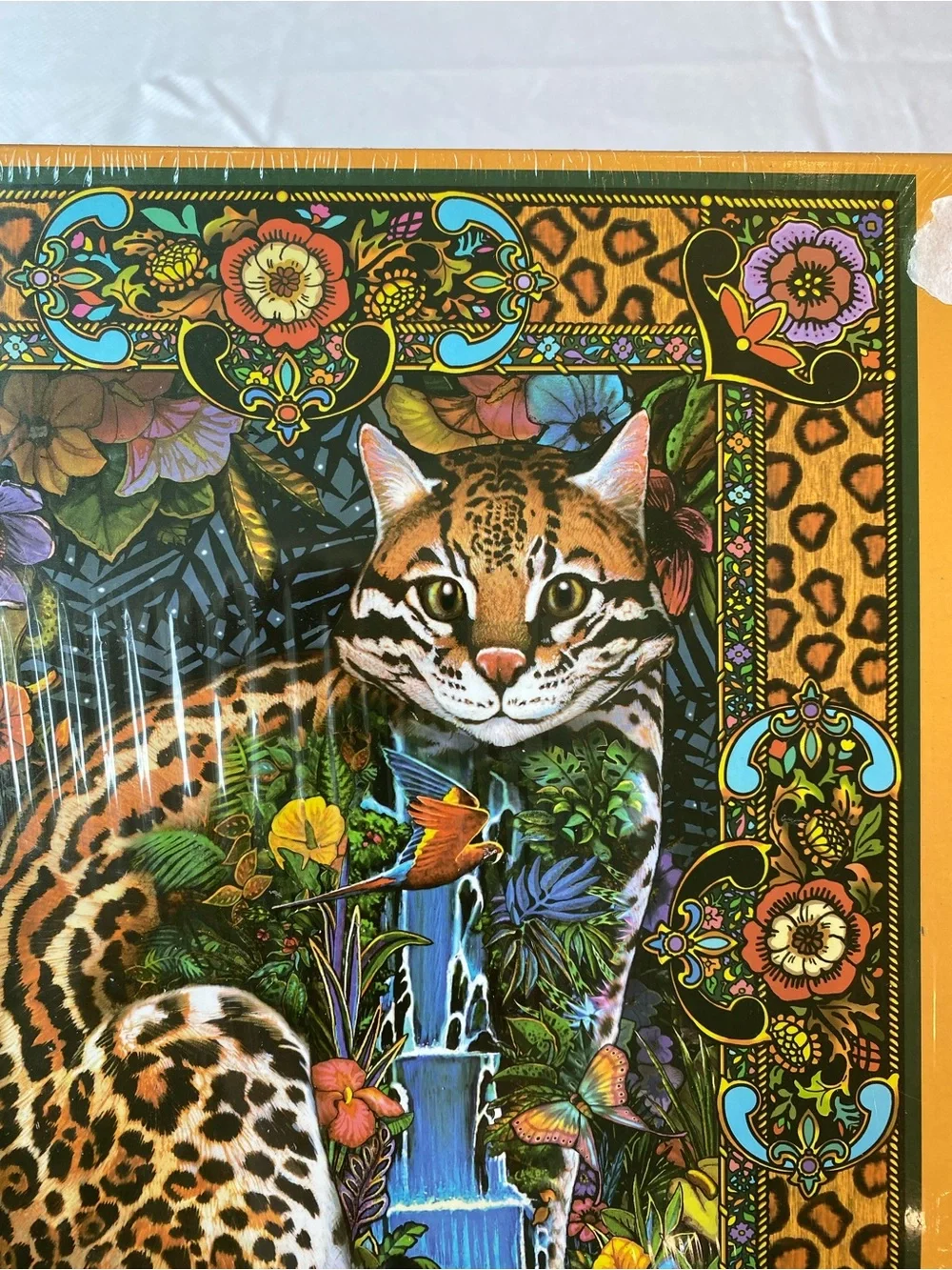 Tropical Cat Orange Leopard-Pattern Cat Puzzle Art - Vibrant Orange Box